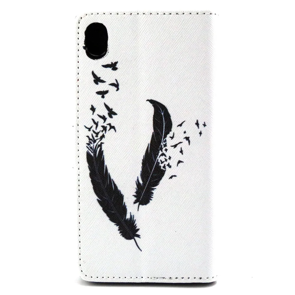 Black Feather Design Leather Flip Stand Wallet Card Slots Pouch Skin Cover Case For Sony Xperia M4 Aqua E2303 E2333 Funda Capa |