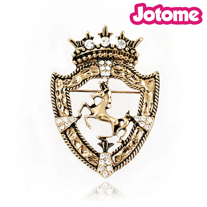 

High Quality New Brooches Metrosexual Horse Coat Shield Badge Vintage Suit Brooch British Crown Pin Jewelry Accessories - 60mm