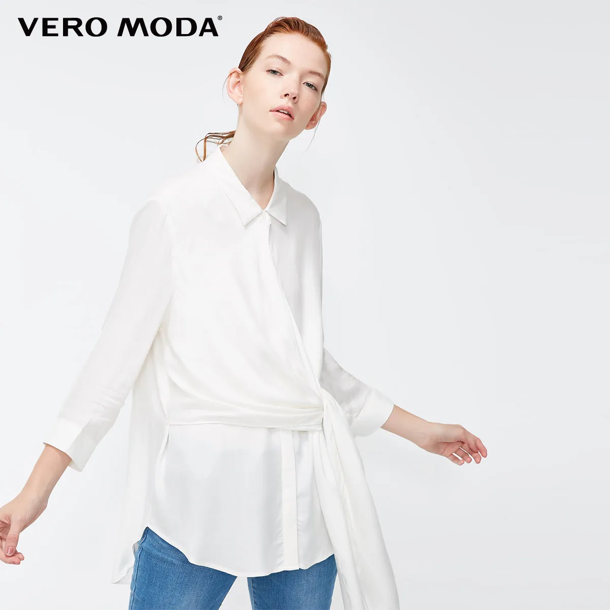 Vero Moda женская рубашка с отложным воротником и кружевным подолом 3/4 рукавами | 318331508