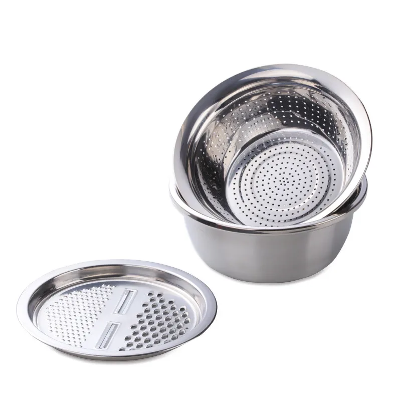 Silver-3pcs(1set) Измельчитель для картофеля Овощечистка круглая чаша сетчатая корзина набор кухонной утвари морковь лук Терка нержавеющая кухонная посуда резак - Цвет: Silver-3pcs(1set)