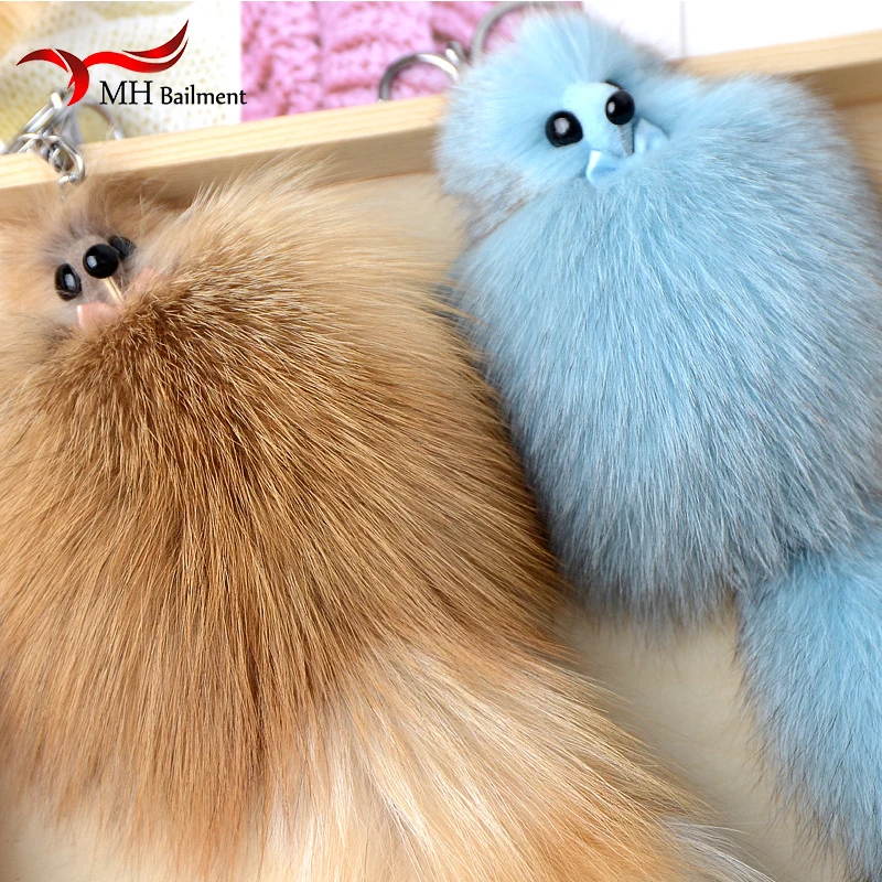 Брелок для ключей с помпоном из лисьего меха Женский модный брелок в машину