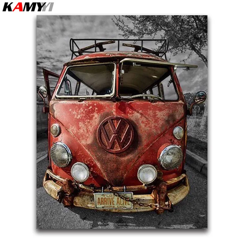 5D Diy алмазная живопись вышивка крестиком VW автобус полная круглая Алмазная вышивка автомобиль полная Алмазная мозаика машина картины Стразы