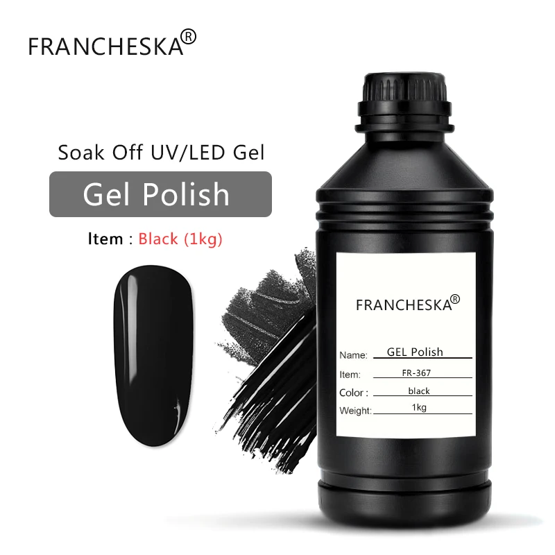 1kg Black Gel Polish Francheska 1 кг бесплатный образец резиновая основа верхнее покрытие УФ-гель прозрачный праймер замачиваемый белый черный гель лак для ногтей долговечный - Цвет: 1kg Black Gel Polish
