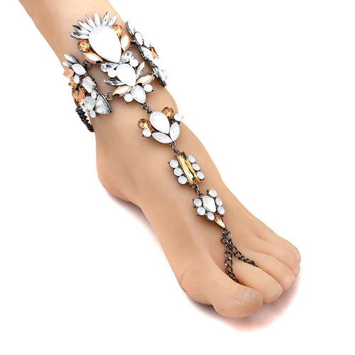 beige Anklet Модный стильный браслет, Свадебные Сандалии Босиком, пляжные украшения для ног, сексуальный браслет на ногу с цепочкой, браслет с кристаллами в стиле бохо, 1 шт - Окраска металла: beige Anklet
