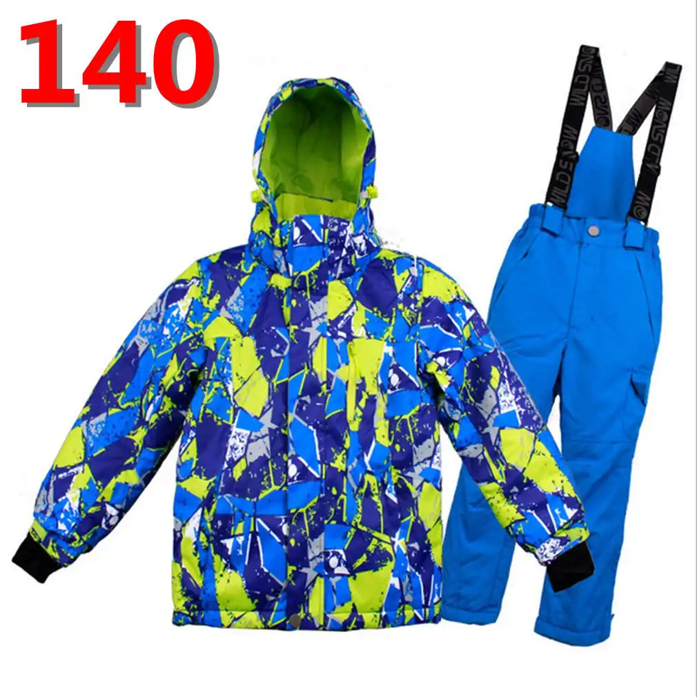 blue140 Детский лыжный костюм; зимняя водонепроницаемая ветрозащитная теплая одежда; лыжные комплекты; куртка+ брюки; лыжные и сноубордические костюмы - Цвет: blue140