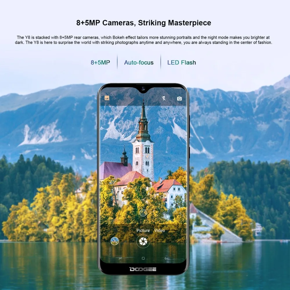 DOOGEE Y8 3 ГБ+ 32 ГБ четырехъядерный смартфон 6," экран капли воды две sim-карты 4G мобильный телефон Android 9,0 мобильный телефон
