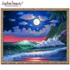 3D Diy алмазная живопись Moonlight Blue Beach Алмазная вышивка крестиком Resinstone вышивкамозаика кристаллами рукоделие