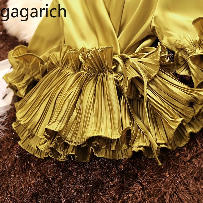 Gagarich, женские топы, шикарная аурикулярная кромка, складка, v-образный вырез, край листа лотоса, кружевная шифоновая рубашка