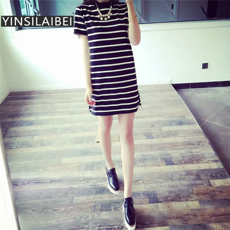 2018 New Large Size Summer Women Striped Dress Casual Bodycon T Shirt Female Slim Sundress for Lady Womens Clothing #0 | Женская одежда
