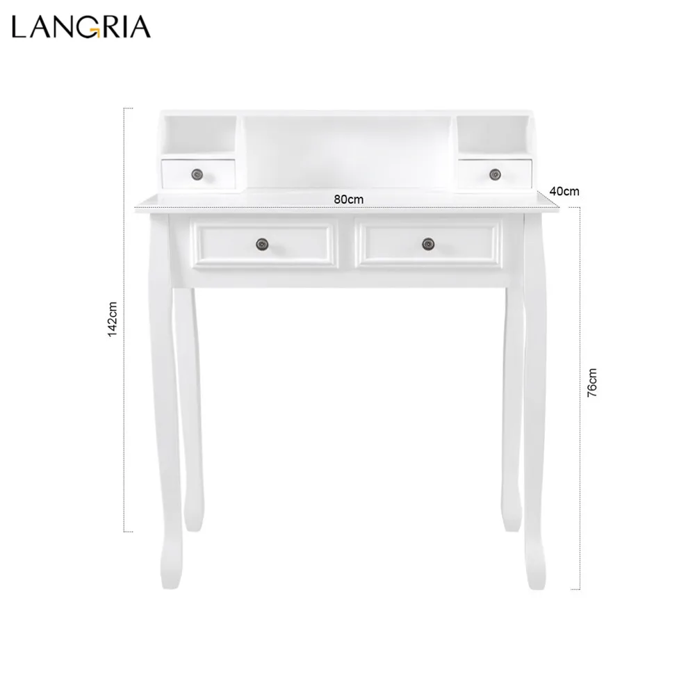 LANGRIA туалетный столик с 4 ящиками, 3 открытых отсека для хранения и твердый резиновый макияж для ног комод-белый