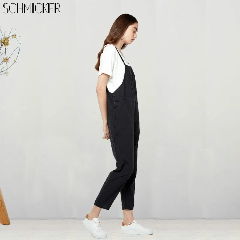 SCHMICKER, хлопок, Ropmers, Комбинезоны для женщин, летние, повседневные, свободные, одноцветные, нагрудник, Комбинезоны для женщин, комбинезон размера плюс, 5XL, комбинезоны с карманами