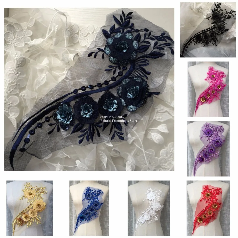 DHL Free Shipping 9Color(Navy Blue Gold Black+)Sequin 3D Flower Embroidery Lace Collar Applique Patches Neckline 10pcs/lot SDY35 | Дом и сад