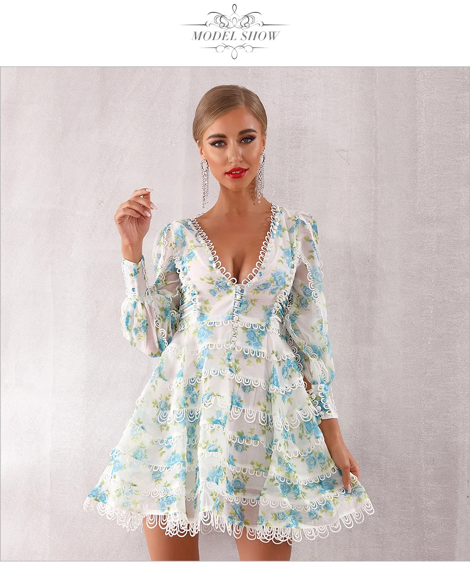 Adyce вечернее платье в стиле знаменитостей Vestidos Verano Новое сексуальное Пышное мини-платье с v-образным вырезом и длинным рукавом, кружевное женское платье для подиума, клубная одежда