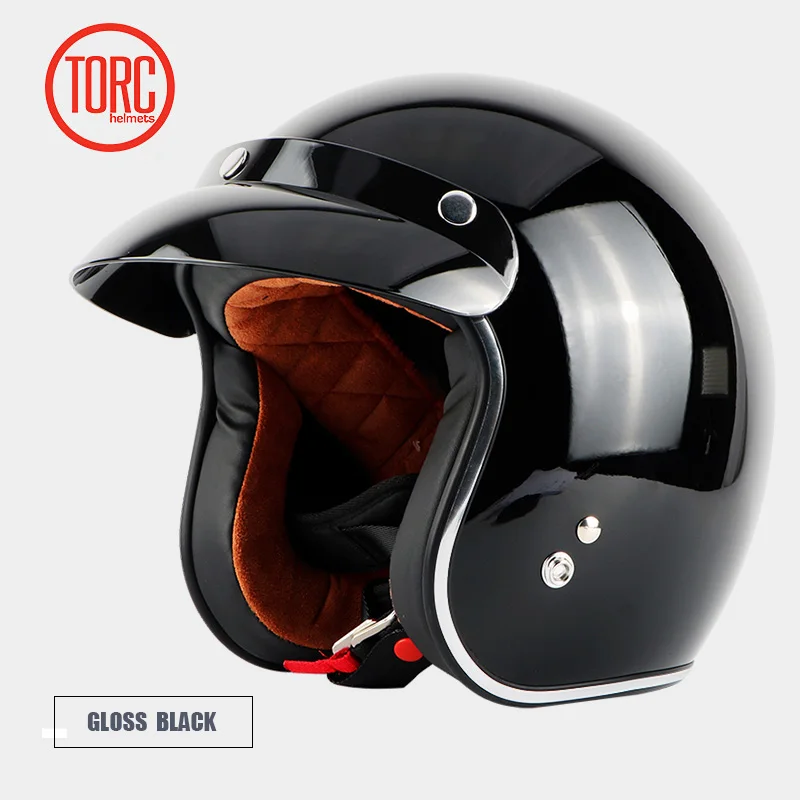 Шлем TORC moto cycle с открытым лицом классический винтажный шлем jets мотоциклетный шлем в стиле ретро capacete moto queiro ew casco moto DOT T50 - Цвет: Bright Black