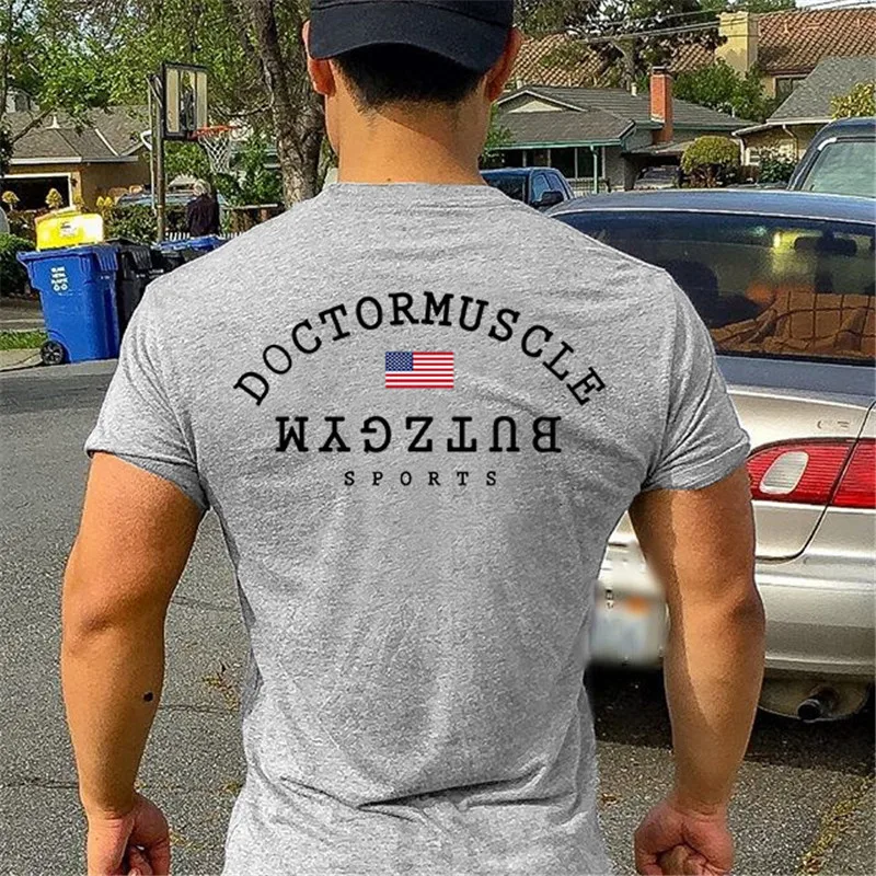 Мужская летняя спортивная хлопковая футболка для бега и бега, Мужская футболка для тренажерного зала, фитнеса, бодибилдинга, Мужская футболка для тренировок, топы, брендовая одежда