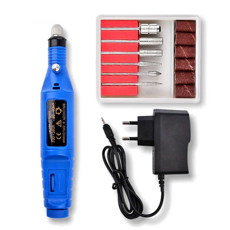 Blue EU PLUG 1 набор, профессиональная электрическая машинка для маникюра, ручка, мини электрическая шлифовальная машина, дрель, инструмент для педикюра, пилочка для ногтей, инструмент для ногтей, дрель - Цвет: Blue EU PLUG