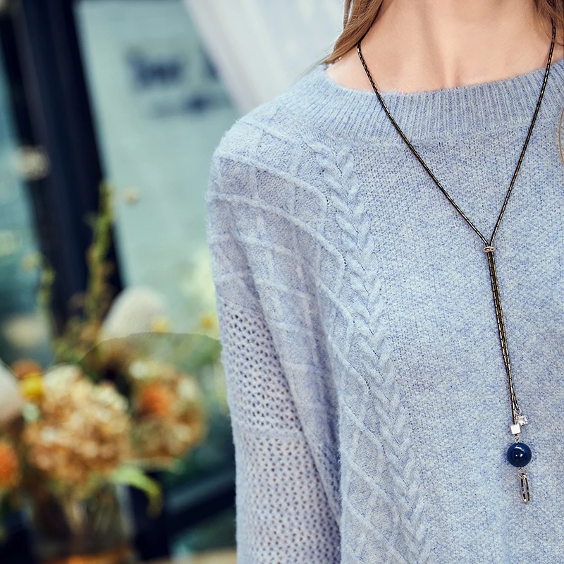 ARTKA 2018 Autumn and Winter New Women Solid Light Blue Hollow Pullovers Loose Long Sleeve O-neck Knitted Sweater YB10989Q | Женская