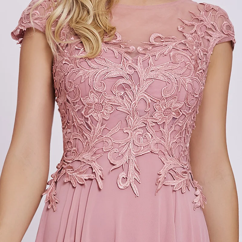 Tanpell appliques prom dresses peach cap sleeves lace floor length a line gown cheap women scoop evening formal long dress | Свадьбы и
