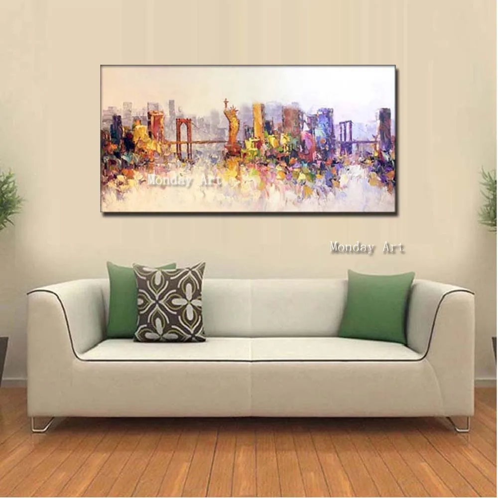 Прямая поставка Картина на холсте ручная работа абстрактный городской пейзаж