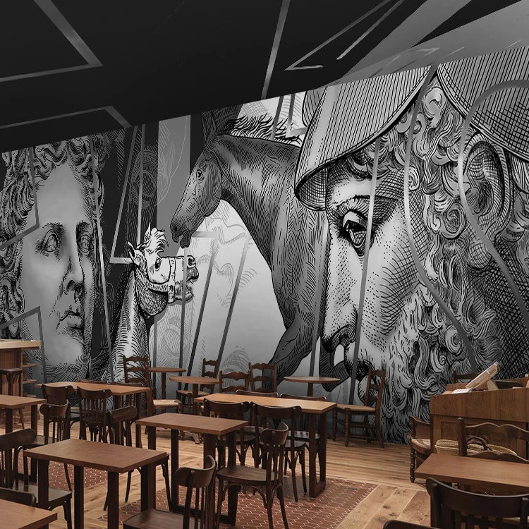 

Custom mural 3D European hand-painted art wallpaper mural hotel restaurant fashion store room black and white sketch wallpaper