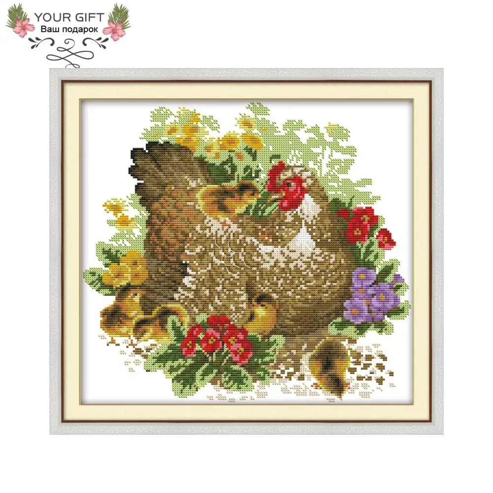 

Joy Sunday DA129 14CT 11CT Counted and Stamped Home Decor Chicken Mother And Chick Needlework Cross Stitch kits