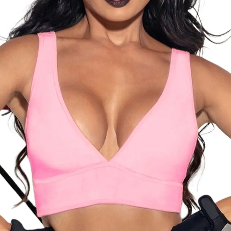 

Womens Sexy Plunging V-Neck Bralette Backless Seamless Wide Band Crop Top Solid Color Bandage Stretch Wireless Vest Bustier