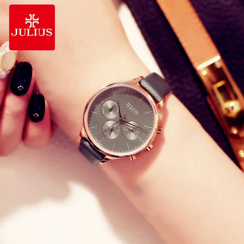 Женские наручные часы Julius роскошные деловые кварцевые с кожаным ремешком