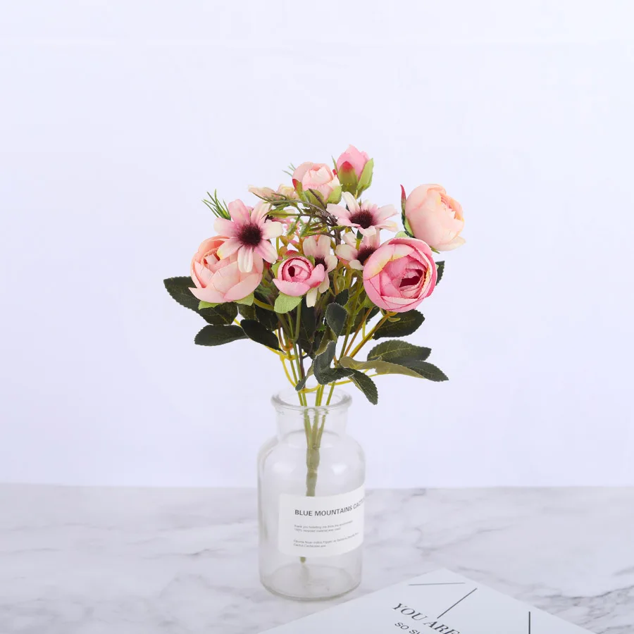 Daisy Rose Pink Шелковые искусственные цветы «сделай сам» с маргариткой камелии, маленькая Роза, букет невесты, декор для рождественской вечеринки, искусственные цветы, свадебное украшение для дома - Цвет: Daisy Rose Pink