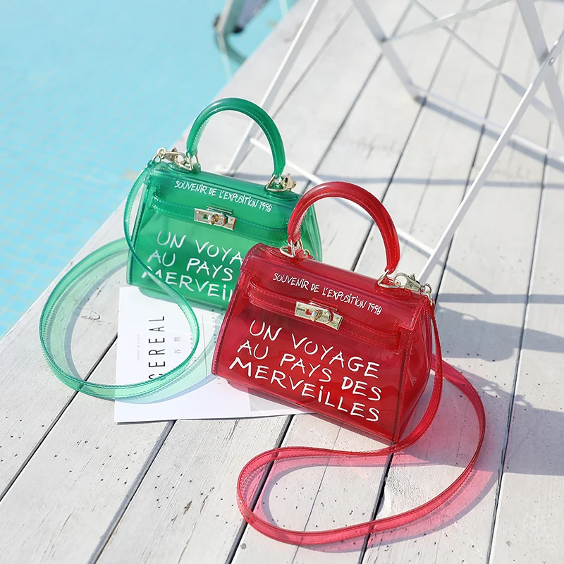 SWDF 2018 PVC Transparent Women Handbag Clear Jelly Bag Candy Color Tote Designer Plastic Letter Printing Crossbody | Багаж и сумки