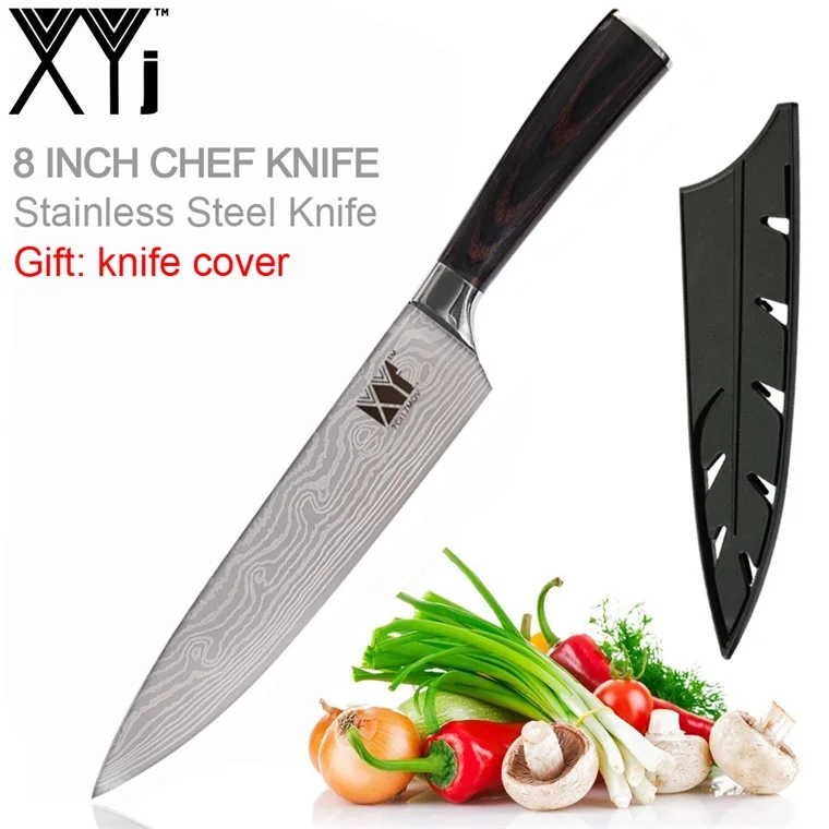 KnifeXCover Style12 XYj поварской нож Профессиональный поварской нож инструмент 8 дюймов 7cr17 кухонный нож из нержавеющей стали эргономичная ручка Подарочный нож чехол принадлежности - Цвет: KnifeXCover Style12