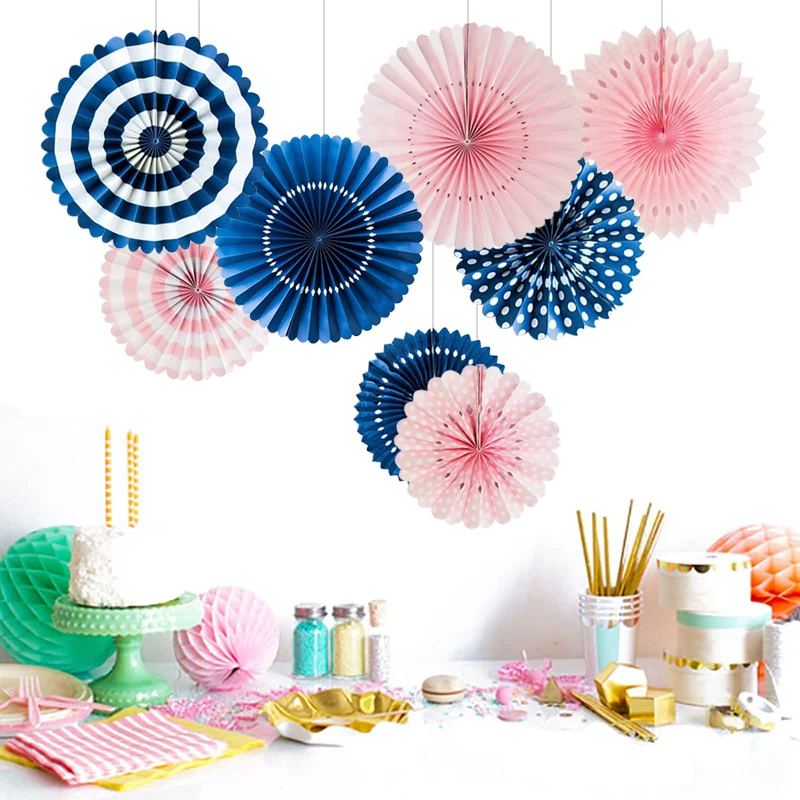 8 шт./компл. бумажные вентиляторы розетки темно синий розовый Пол раскрыть