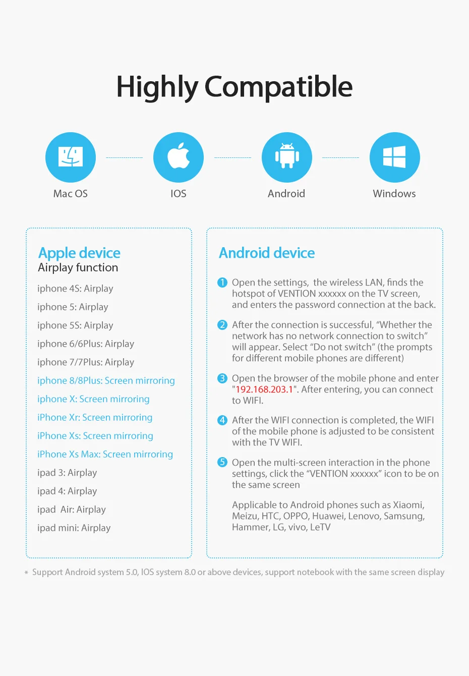 Vention беспроводной HDMI ТВ приемник 2,4G/5G WiFi Дисплей проектор 4K HD tv адаптер для Smart tv Stick для Android IOS беспроводной адаптер
