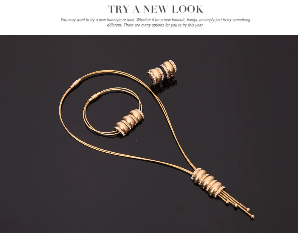 Necklace Set For Women African Beads Crystal Jewelry Sets Fine Tassel Pendant Earring Bangle Three layers Choker Accessories | Украшения и