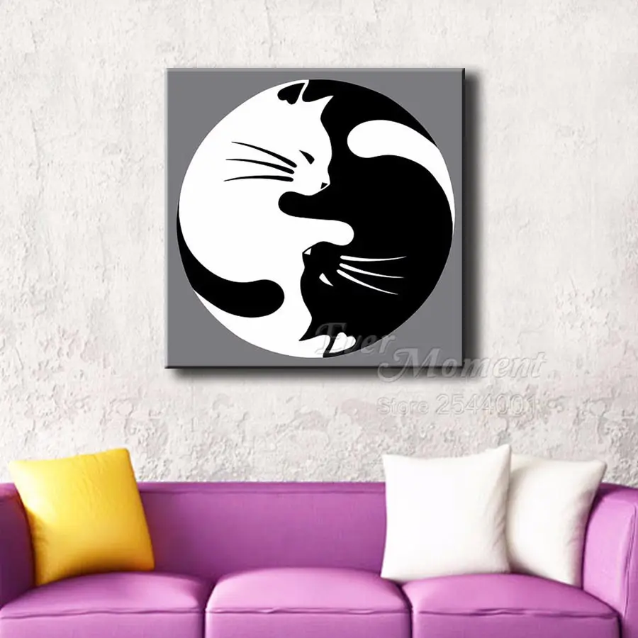 Ever Moment 5D DIY Алмазная вышивка крестиком белый черный Кот Yinyang мозаика полностью квадратные сверла художественные Стразы ASF1222