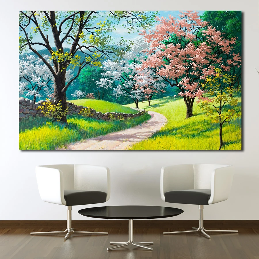 Цветы и деревья JQHYART Весенняя картина маслом холст настенные картины для