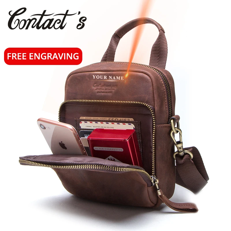 Забавные Мужские поясные сумки Contact's из натуральной кожи маленькие мессенджеры