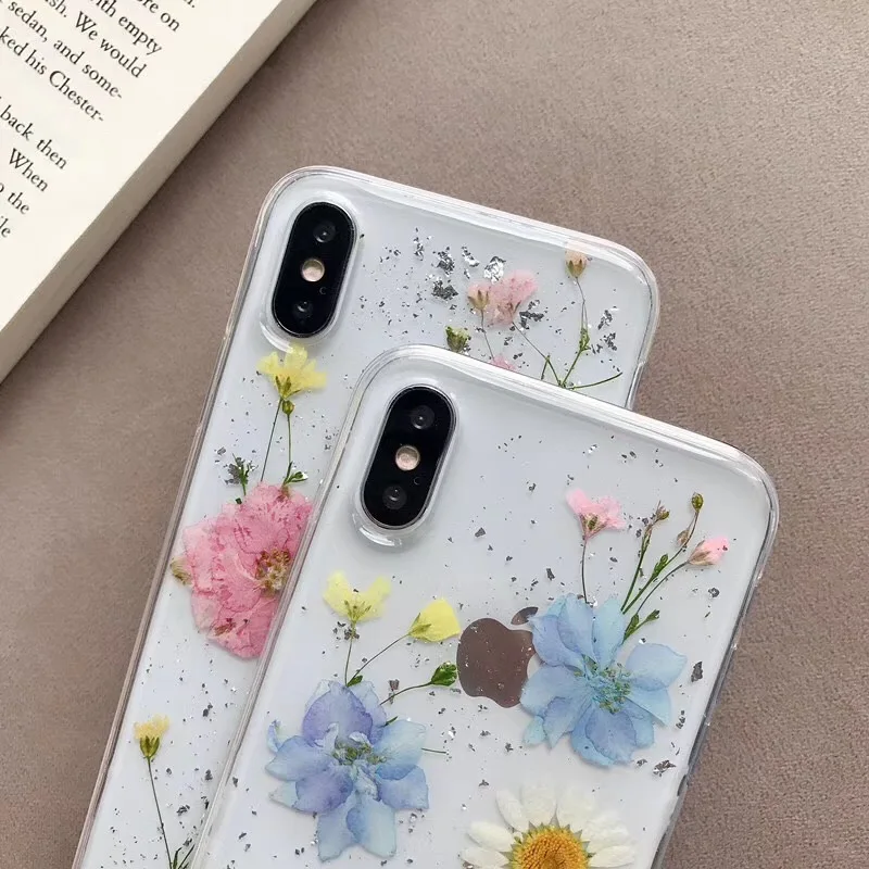 Tfshining INS Real Dried Flower Glitter Bling Case For iPhone 11 X 6 7 8 Plus XR XS Max Pro Transparent Girls Cover | Мобильные