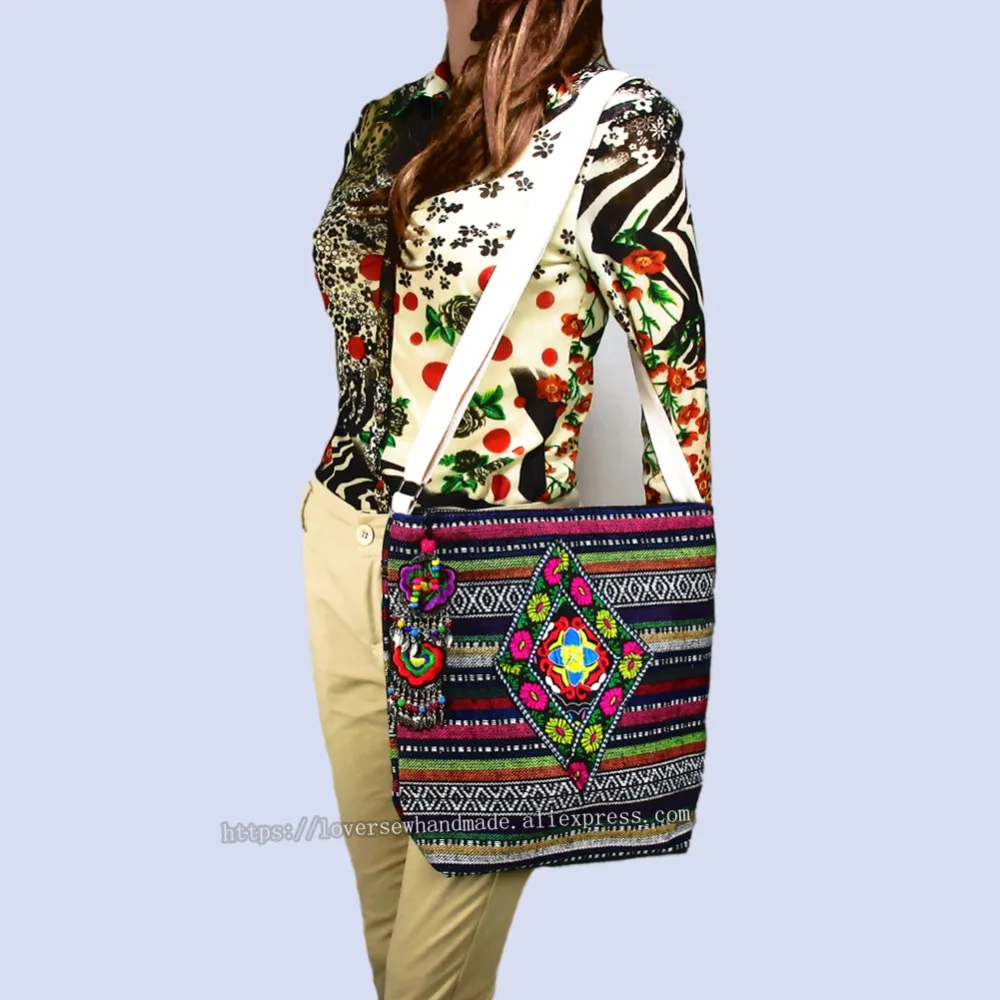 Бесплатная доставка, винтажная Hmong Этническая тайская индийская сумка в стиле бохо, сумка через плечо для женщин, гобелен с вышивкой