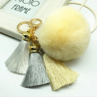 beige Felyskep модный помпон из натурального кроличьего меха с кисточкой брелок для ключей мех кролика Пушистый брелок для ключей 012WA - Цвет: beige