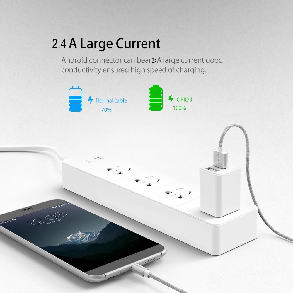 Нейлоновый кабель Micro USB ORICO для Samsung Xiaomi быстрой зарядки и передачи данных