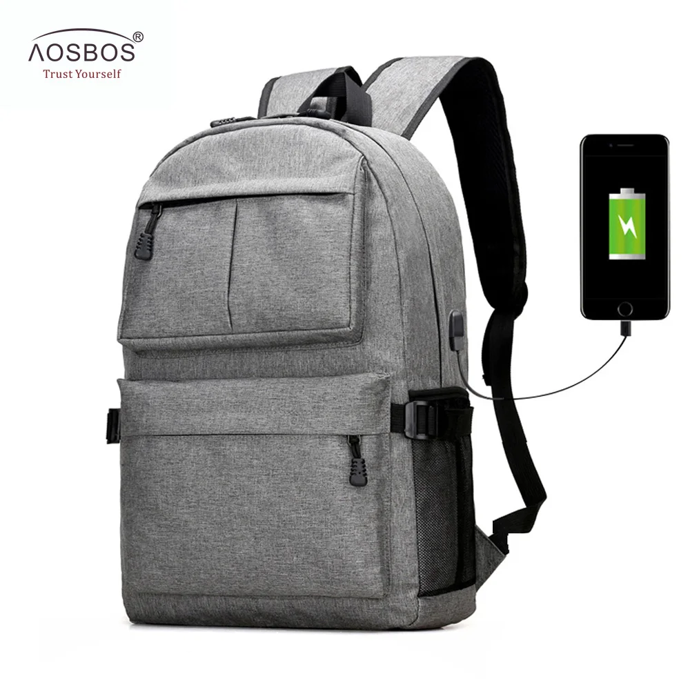 

Рюкзак AOSBOS унисекс с USB-разъемом, модная повседневная Холщовая Сумка для ноутбука из ткани «Оксфорд» для мужчин и женщин, для учебников
