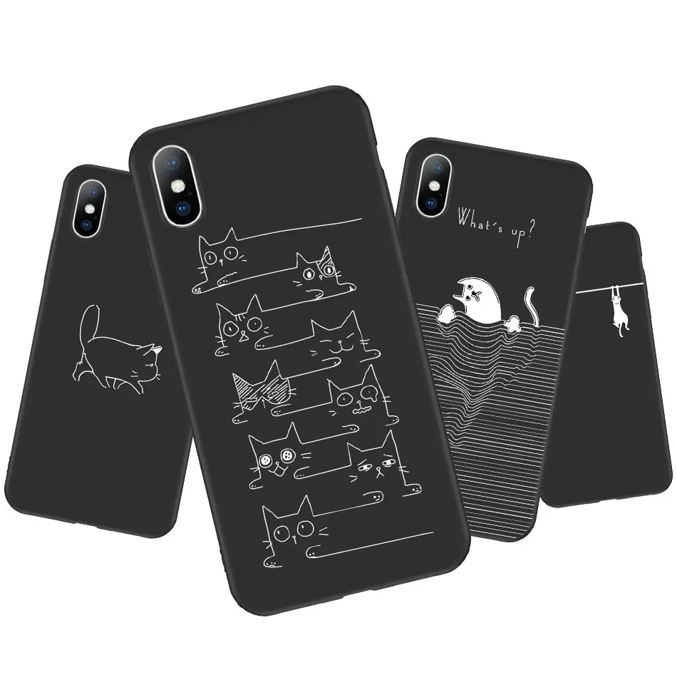 Lovebay мягкие черные чехлы для телефонов с котом для Iphone 6, 6 S, 7, 8 Plus, XS Max, XR, X, ультра-тонкий силиконовый чехол с милым рисунком