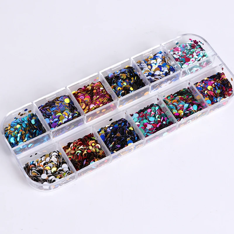 1 случай Смешанная Круглый блестки Nail Art Блеск красочные хлопья Холо пудра для кончиков волос UV гель для ногтей пайетка инструмент Декор Маникюр JIP-C