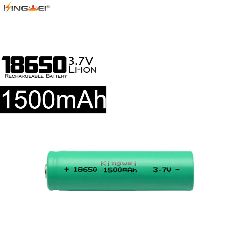 Высококачественная зеленая литий-ионная батарея KingWei 18650 1500 мАч с заостренной