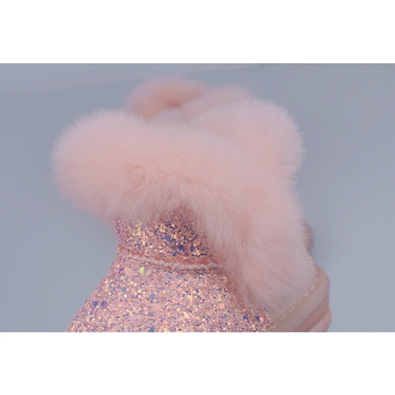 2017 Winter New Children's Snow Boots With Fur Sequins Kids Rubber Warm Non-slip Shoes Princess Baby Girls Leather | Детская одежда