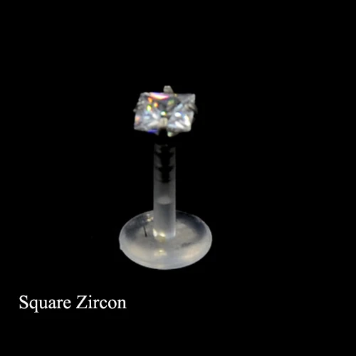 Square Zircon 1 шт., из гибкого биопласта, циркон, ухо, трагус, пирсинг хряща, конский глаз, эллипс, Лабрет, кольцо, ухо, трагус, Сексуальные Ювелирные изделия для тела, пирсинг - Окраска металла: Square Zircon