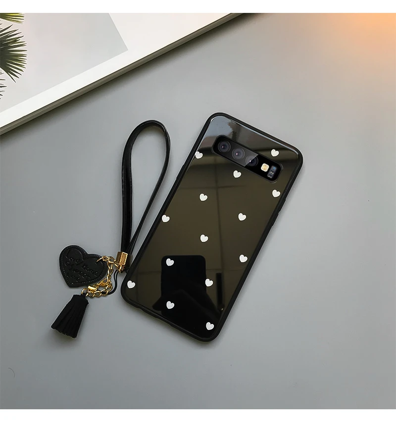 BONVAN для samsung Galaxy s10 plus, чехол из закаленного стекла с сердечком, чехол для samsung Galaxy S10 Lite S10 e, ремешок с кисточкой S10, чехол