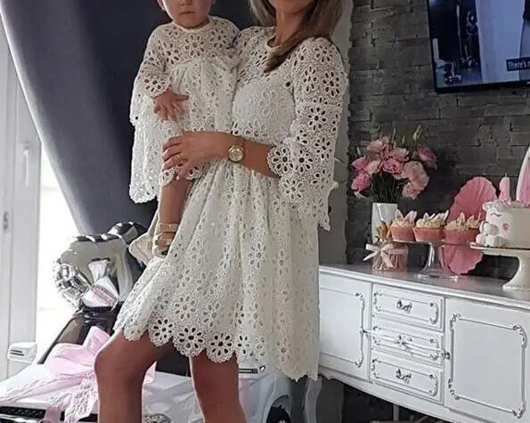 Семейные комплекты платья для мамы и дочки кружевное свадебное платье с