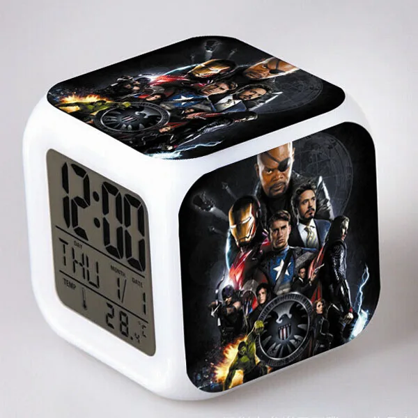 Железный человек/Капитан Америка/Тор цифровые часы Marvel's Мстители светодиодный Будильник ночник reloj despertador - Цвет: Синий