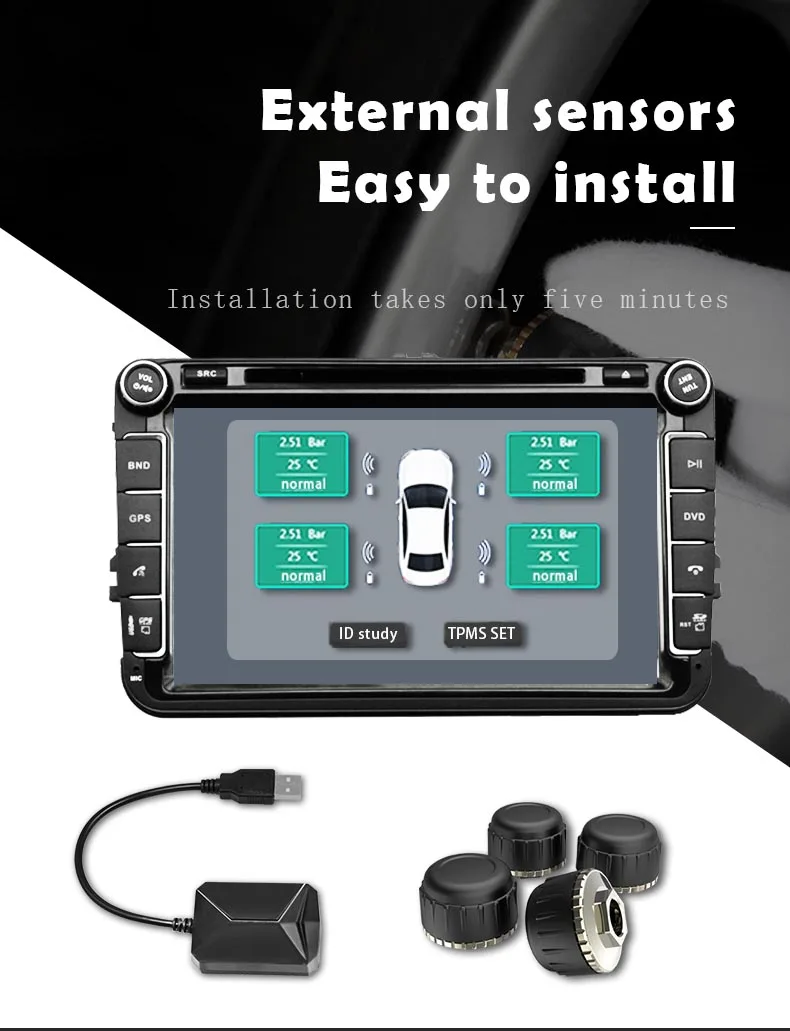 USB TPMS система контроля давления в шинах внешние или внутренние датчики сигнал о падении давления в шине для Android DVD беспроводной CST-TY05/CST-TY06